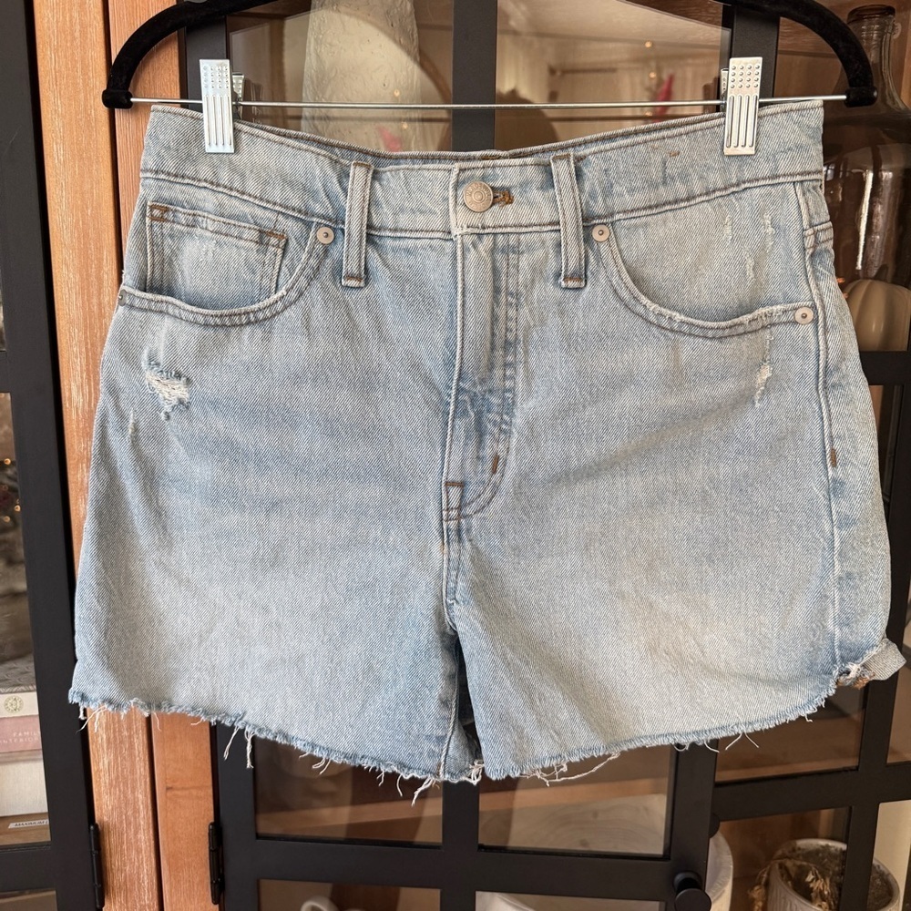 Madewell High Rise denim shorts cutoff byers wash momjean frayed hem light - Picture 4 of 6
